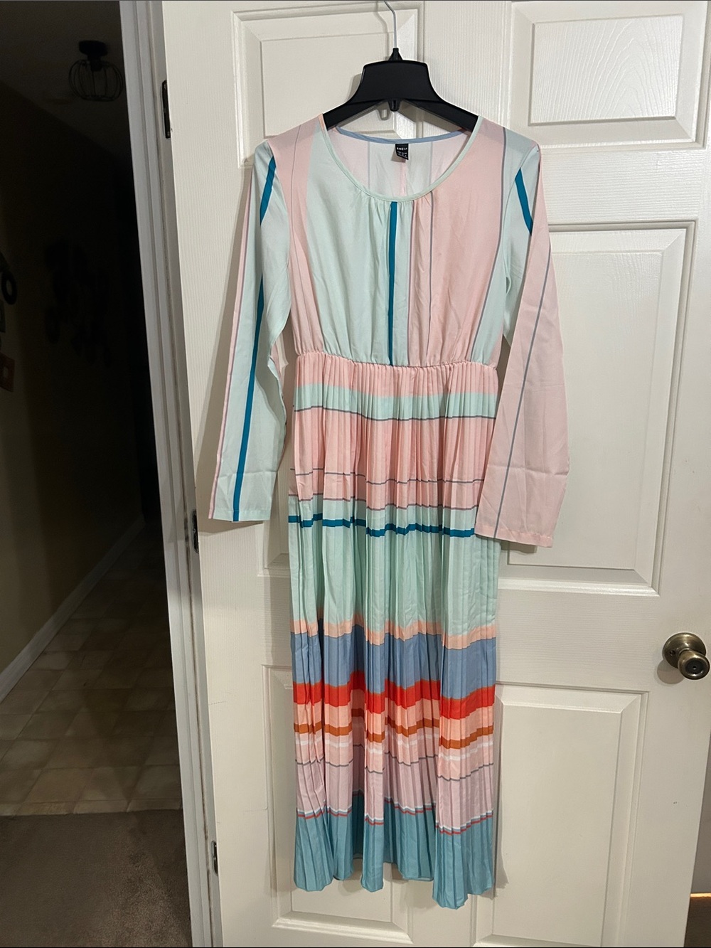 Pastel Striped Pleated Long Dress